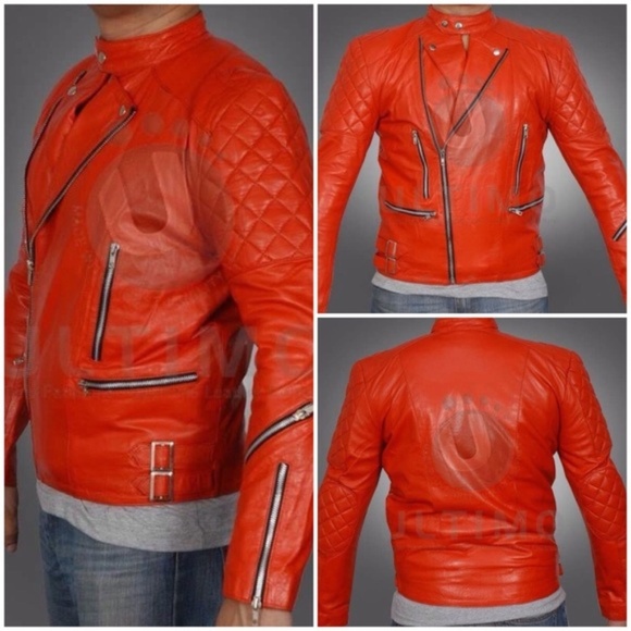 Ultimo Other - Ultimo Brando Red Leather Biker Buckle Moto Jacket